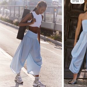 FP Movement by Free People Light Blue Wide Leg Draped Jumpsuit Pants